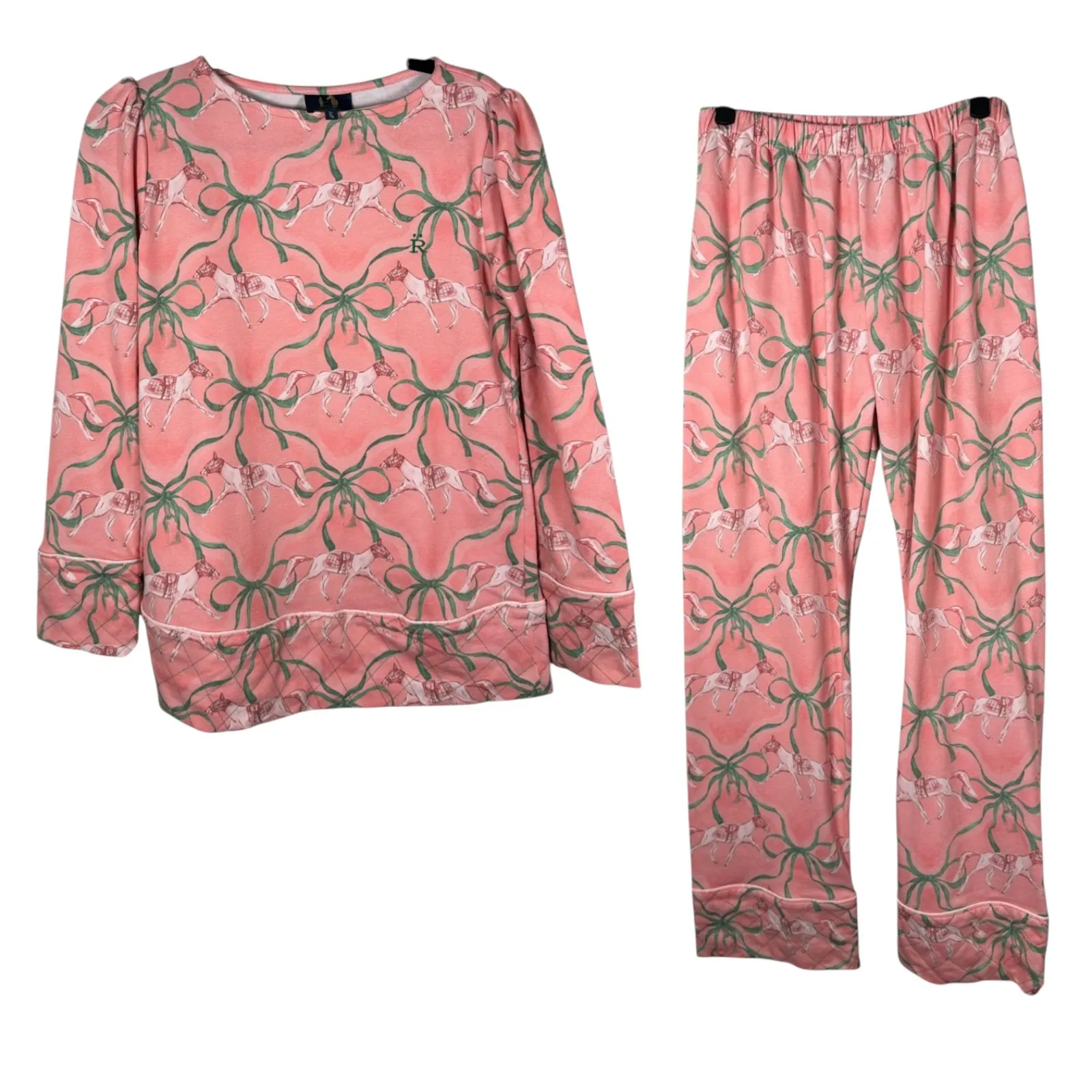 Ronner Pink Long Sleeve Horse Bow Shirt and Pants Sweat Set Matching Size Small - Image 2