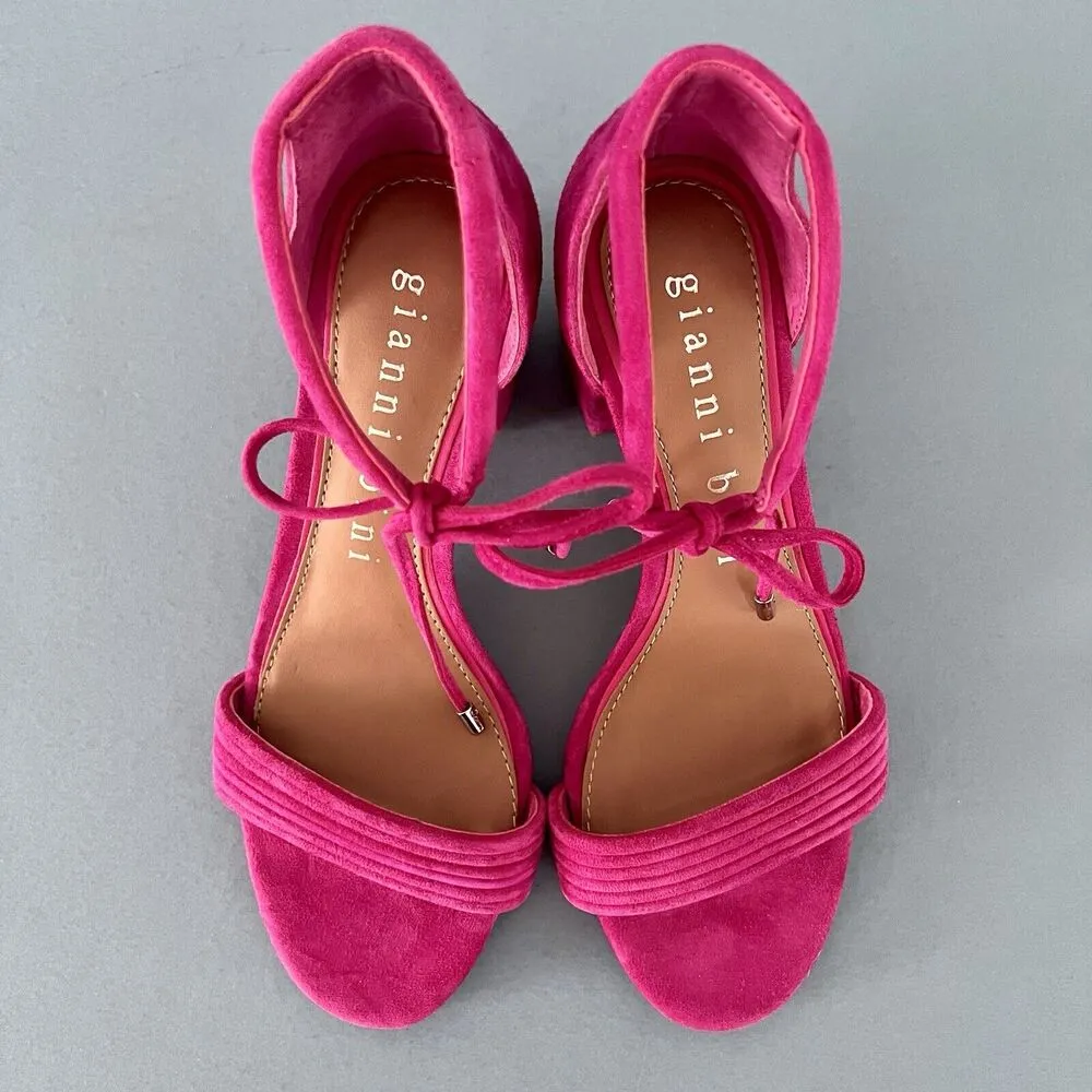 Gianni Bini Rhiaann Ankle Tie Pink Fuchsia Suede Block Heel Sandals - Image 7