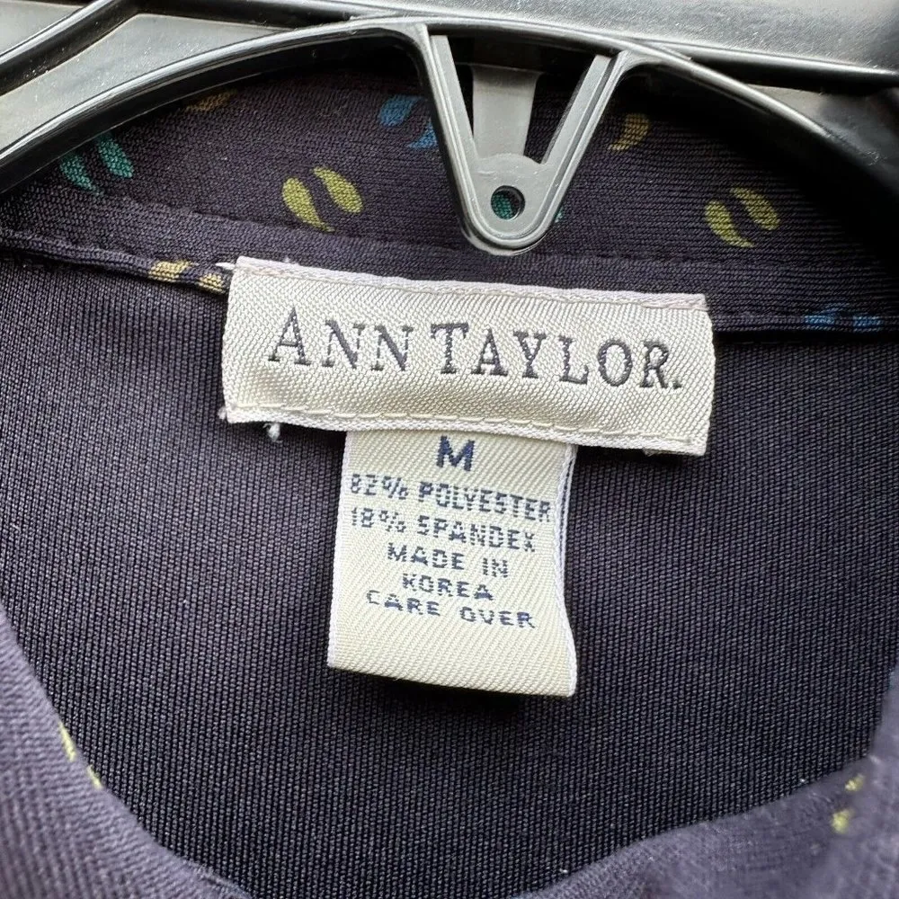 Vintage Ann Taylor Navy Blue Polyester Spandex Button Collar Shirt Size Medium - Image 3