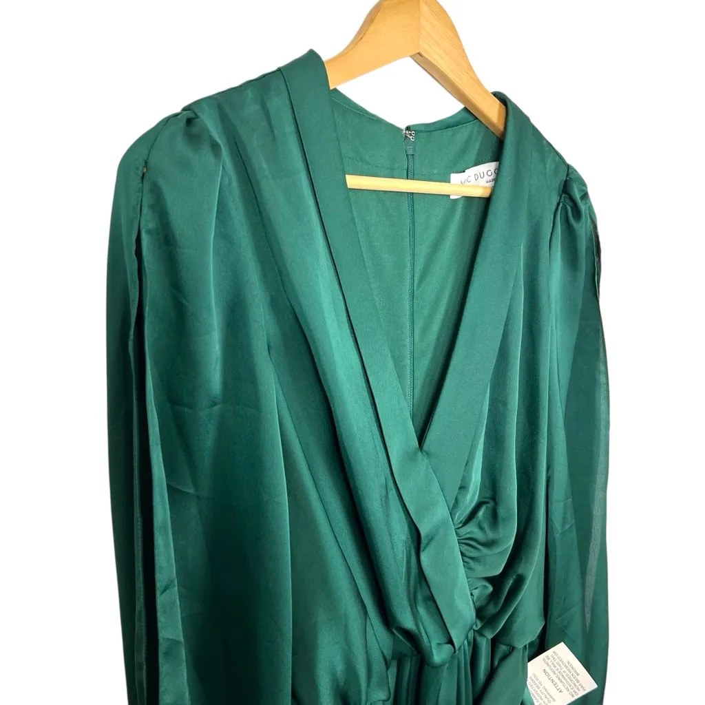 Ieena for Mac Duggal Split Sleeve Faux Wrap Gown Deep Emerald Size 10 49146 NWT - Image 7