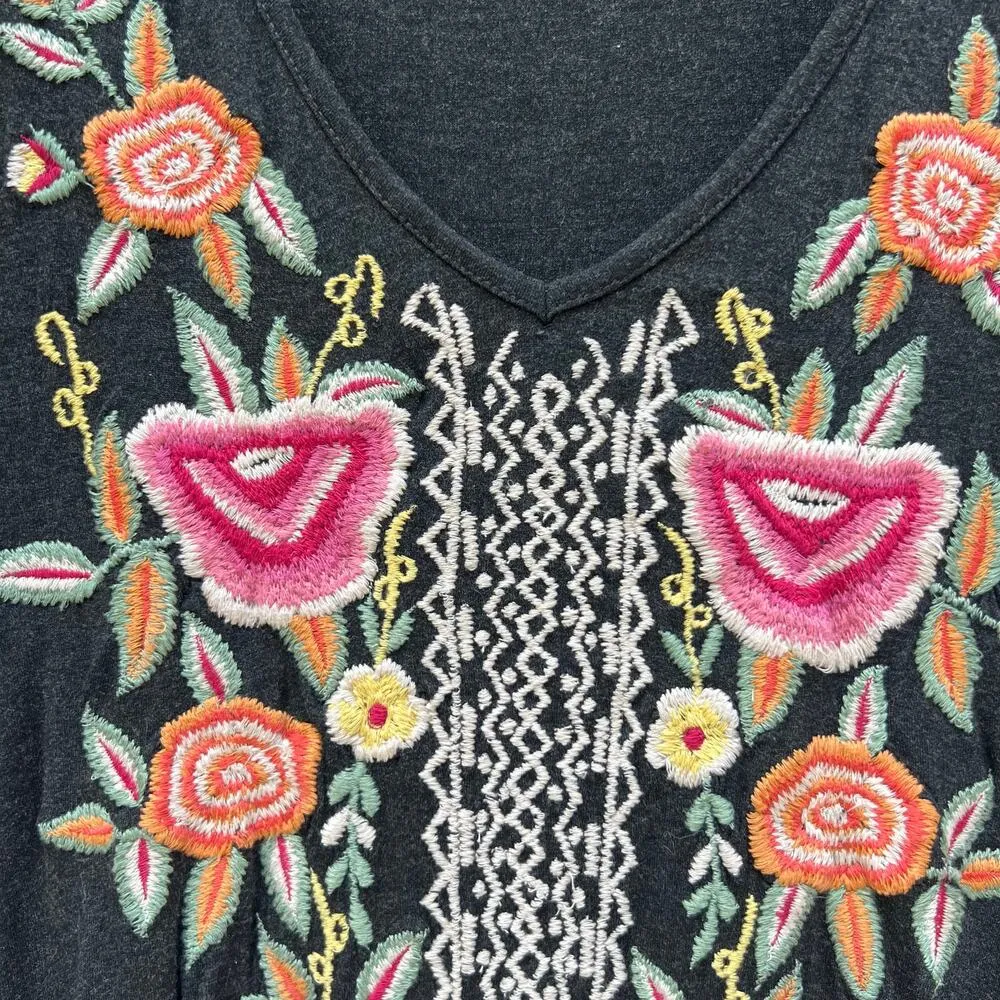 Karyn Seo Floral Embroidered Short Sleeve Short Dress Charcoal Grey Size Small Gray - Image 4