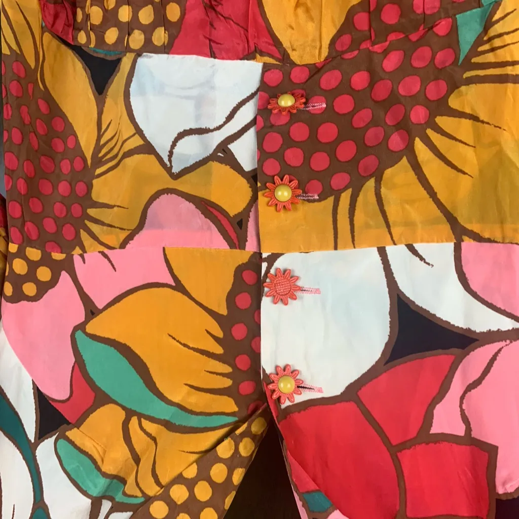 Farm Rio size small pink orange floral midi dress tropical cottage sunflower - Image 5