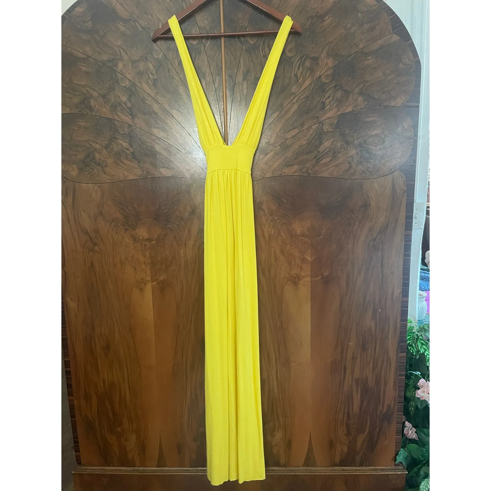 RACHEL PALLY Yellow Deep Plunge Empire Waist Babydoll Maxi Dress Size XS Modal - Image 6