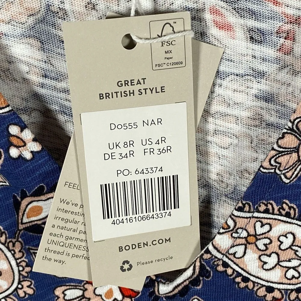 Boden Paisley Print Short Blue‎ 100% Cotton Dress US Size 4 Blue - Image 6