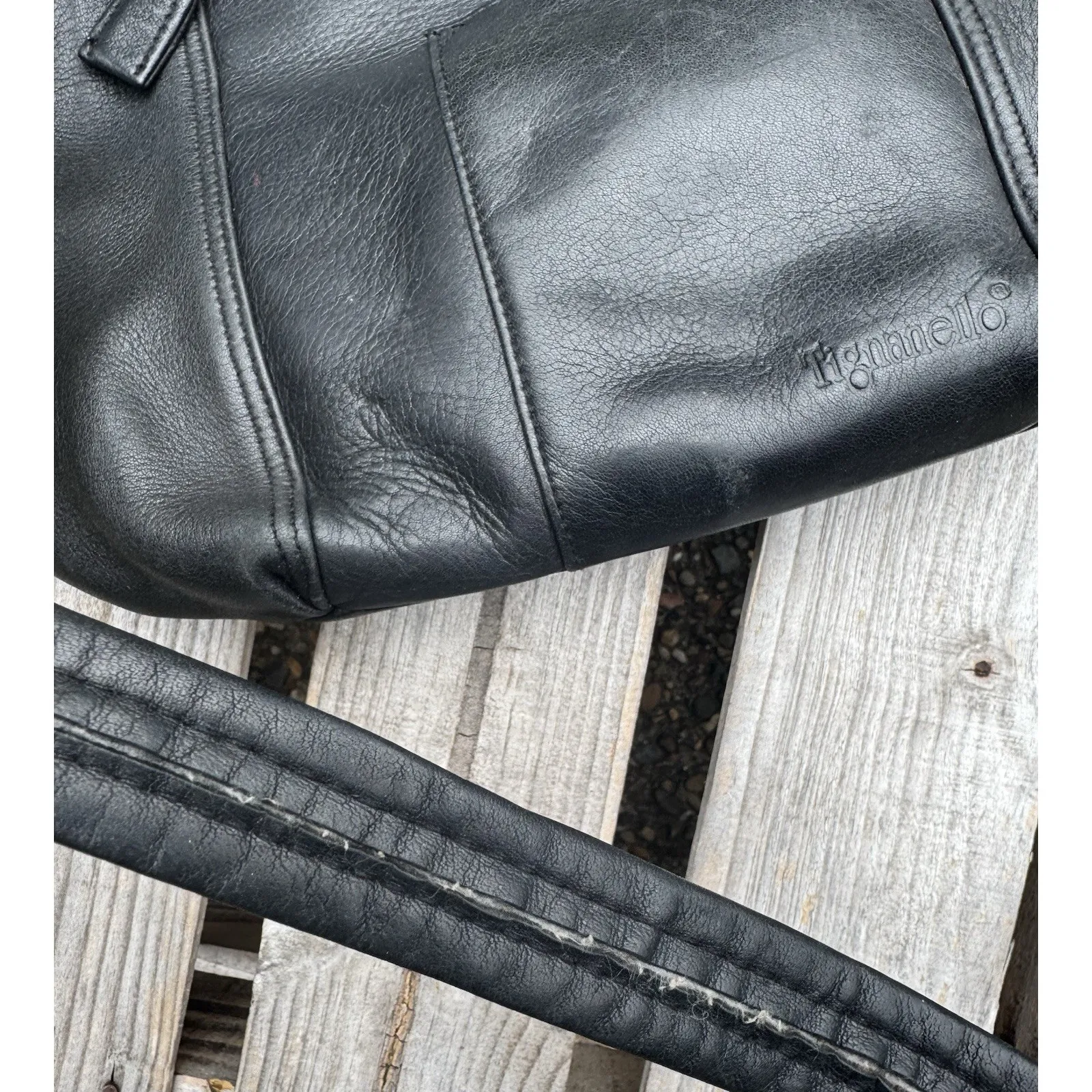 TIGNANELLO ~ BLACK LEATHER PURSE BAG ~ 10X13 - Image 4