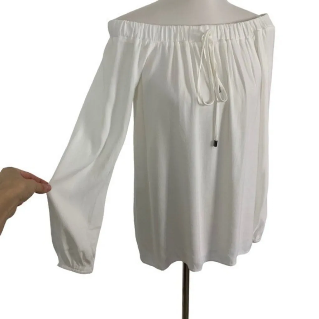 Lola And Sophie Top XS White Off Shoulder Long Sleeve Blouse Romantic Chic - Image 2