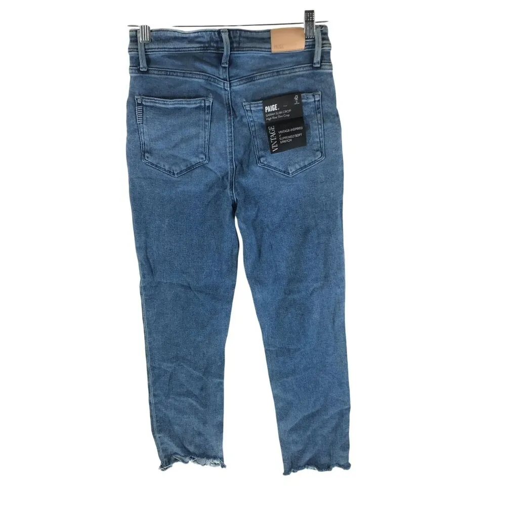 Paige Sarah Slim Crop High Rise Jeans Skysong Wash Destroyed Hem 27 - Image 2