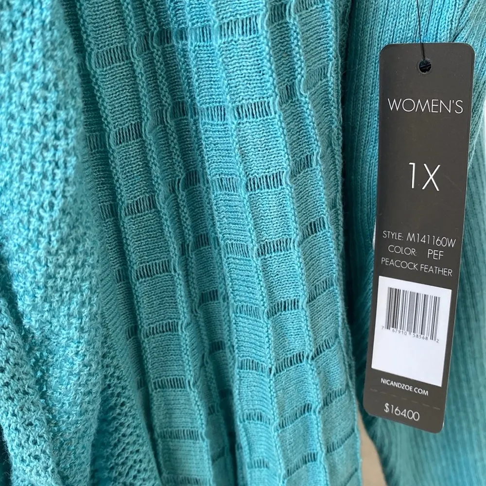 NWT 𩵠Nic+Zoe Long Open Soft Knit Cardigan Turquoise/āPeacock Featherā Plus 1X - Image 10