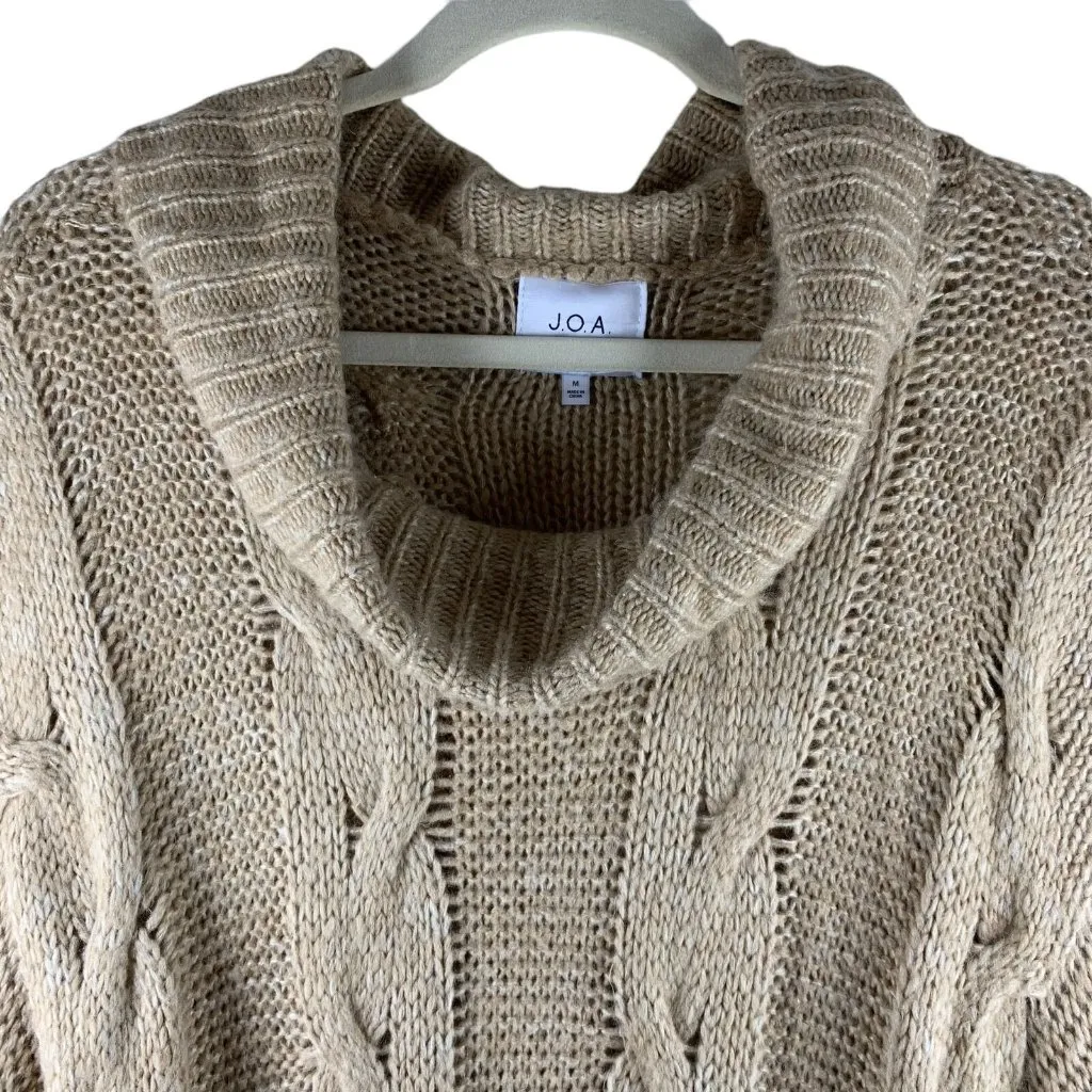 J.O.A. Tan Marled Chunky Cable Knit Turtleneck Sweater Size Medium Neutral - Image 5