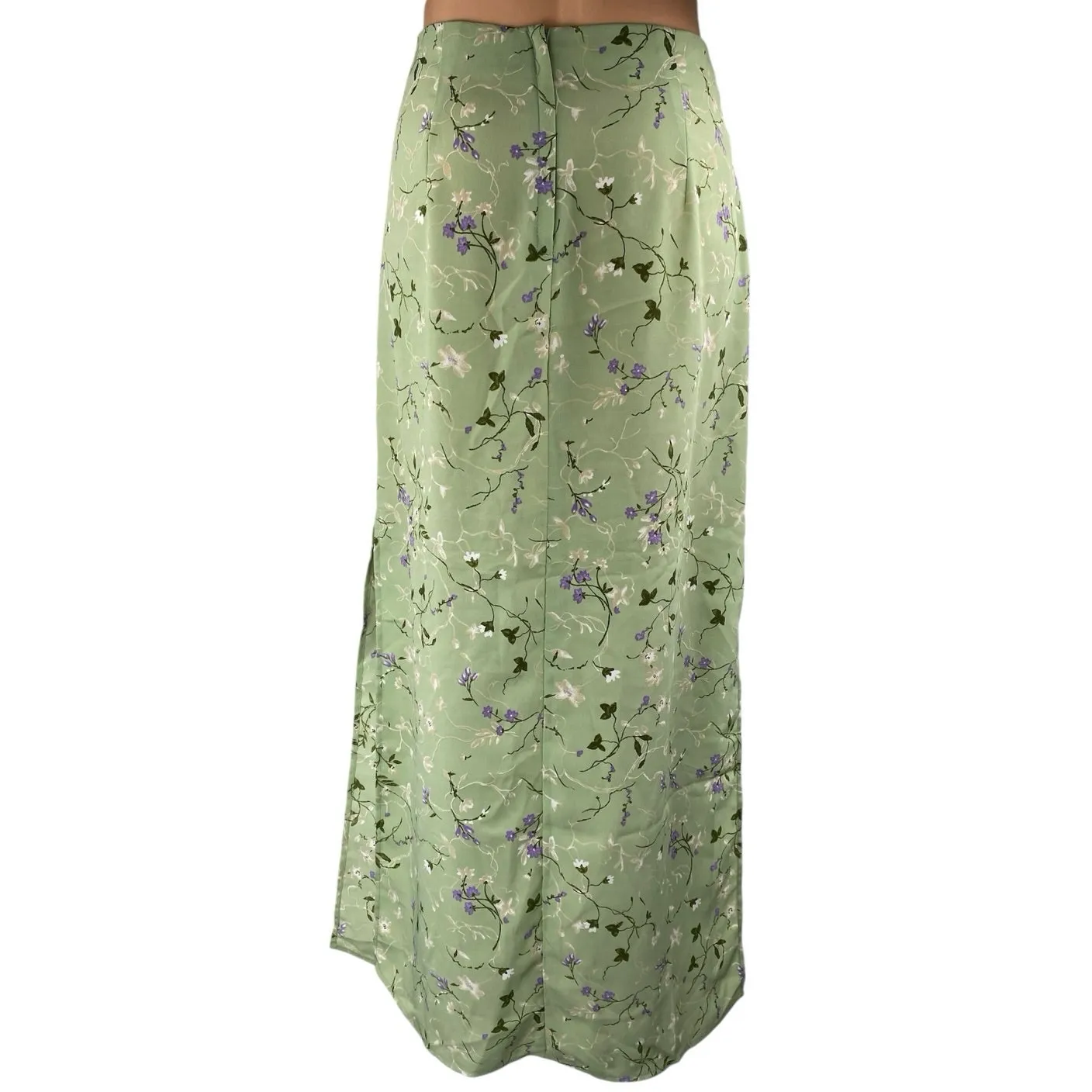 Vintage La Belle Green Floral High Waisted Side Slit Straight Maxi Slip Skirt 11 Size undefined - Image 3