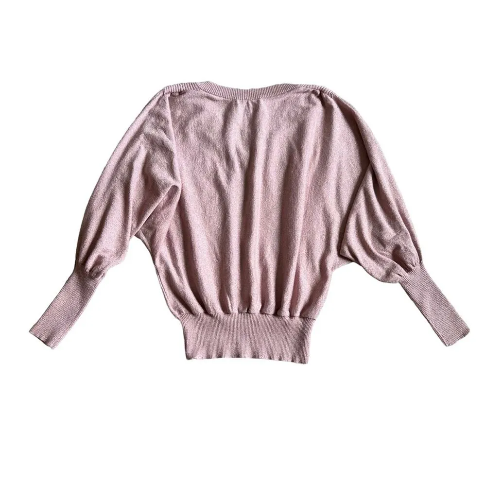 Milly Womens Metallic Pink Dolman Sleeve Slouchy Knit V Neck Sweater Top Size M - Image 6