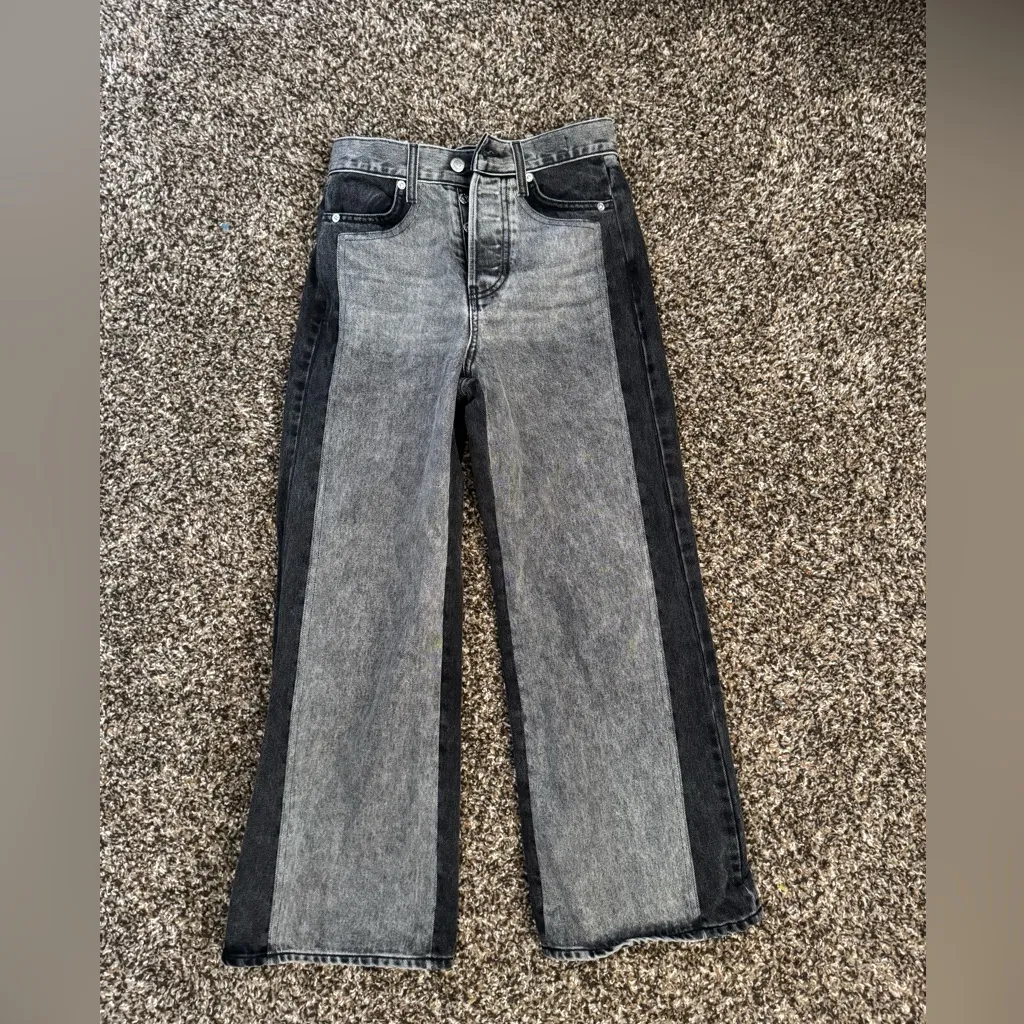 Veronica Beard Taylor Two-Tone Wide Leg Crop Jeans Size 24 in Volcanic Stone - Image 4