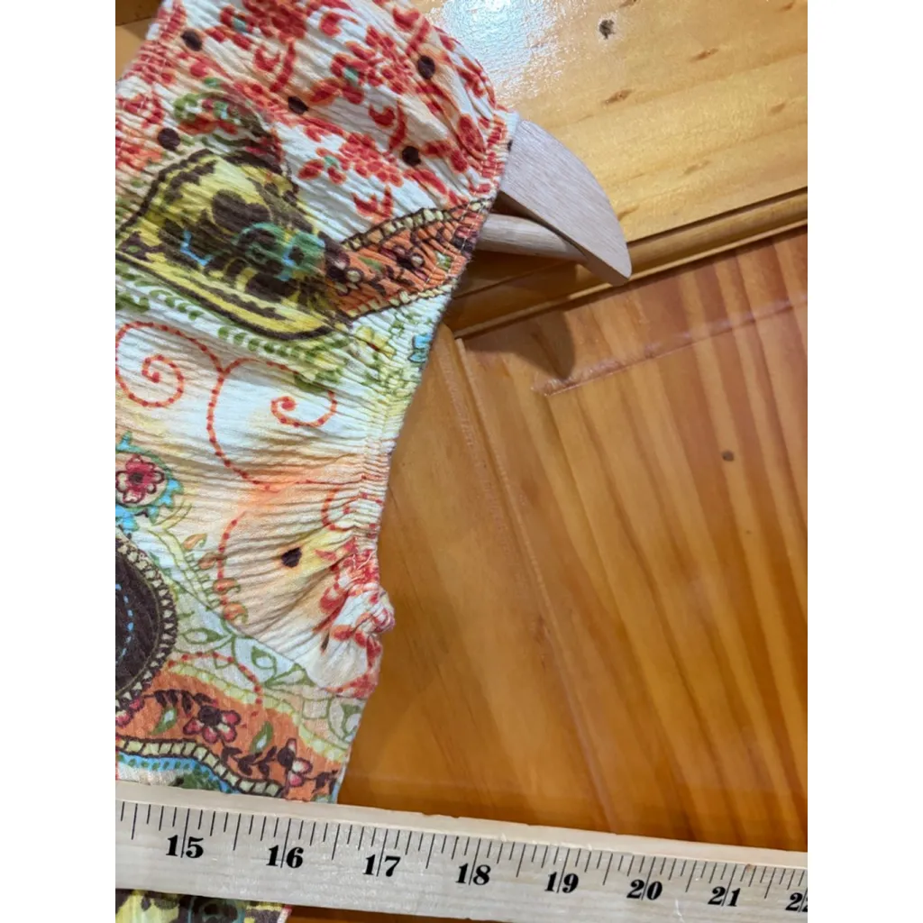 Vintage Self Esteem Y2K Boho Patchwork Print Peasant Tank Top Crinkle Stretch L - Image 6