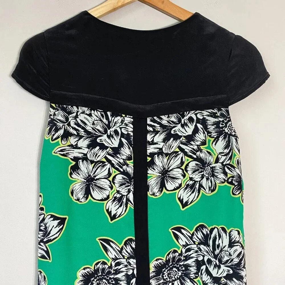 Maeve Anthropologie Women's Sz 0 Cap Sleeve Ayame Silk Floral Shift Dress Green - Image 13