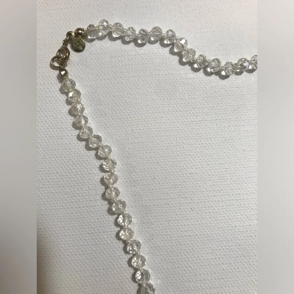 Loft Bohemian White Clear Glass Stone Knotted Bead Necklace Gold Tone 34” - Image 2