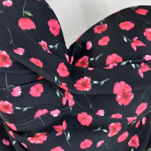 Nicole Miller M Pinup Roses Twisted Top Ruched Side One Piece Swim Suit - Image 2