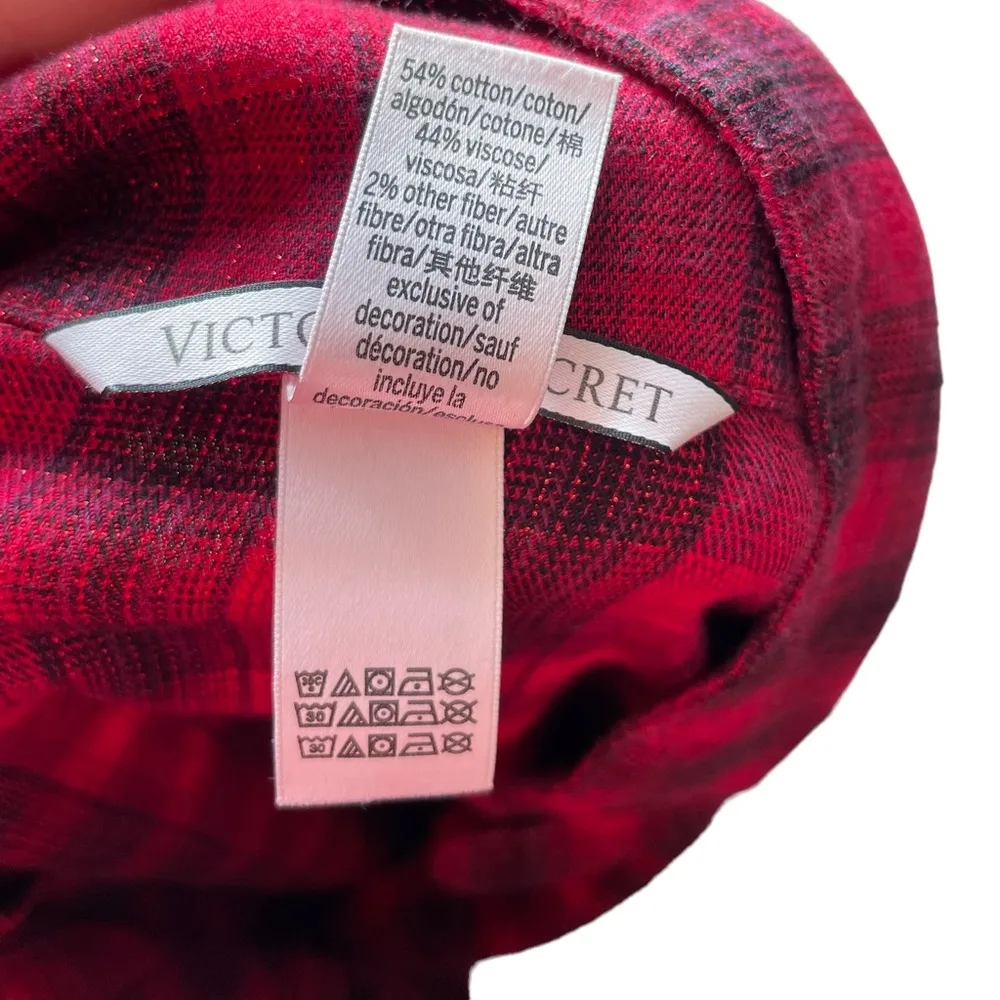 Victoria’s Secret Red Sparkly Metallic Plaid Flannel Festive Holiday Button Top - Image 9