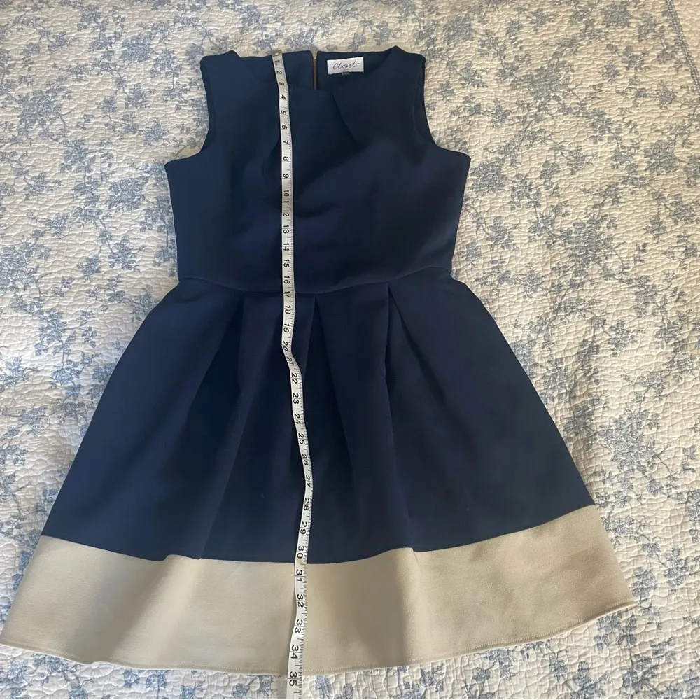 Closet London Navy and Cream Pleated Coastal Preppy Mini Dress Size 10 Blue - Image 6