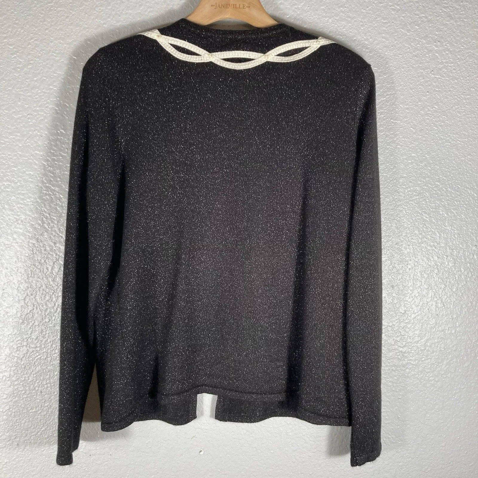 Vintage Koret Womens Cardigan M Black Glitter Sequin Cottage Career Whimsical Size M - Image 8