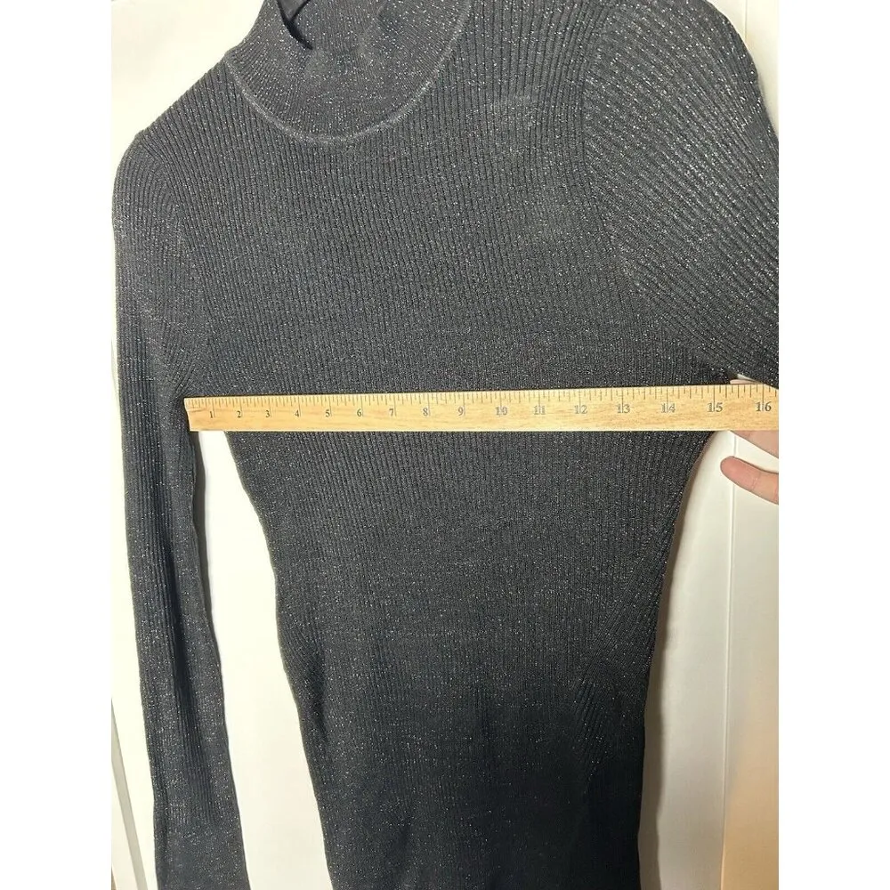 Abercrombie & Fitch Women’s Mock Neck Long Sleeve Sparkle Black Shimmer Blouse L - Image 8