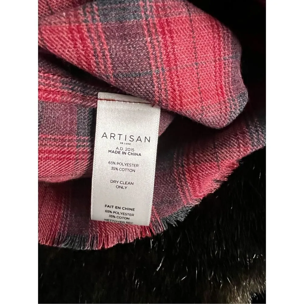 Artisan De Luxe Red Plaid Flannel Shirt Dress Button Front Tunic Size S - Image 4