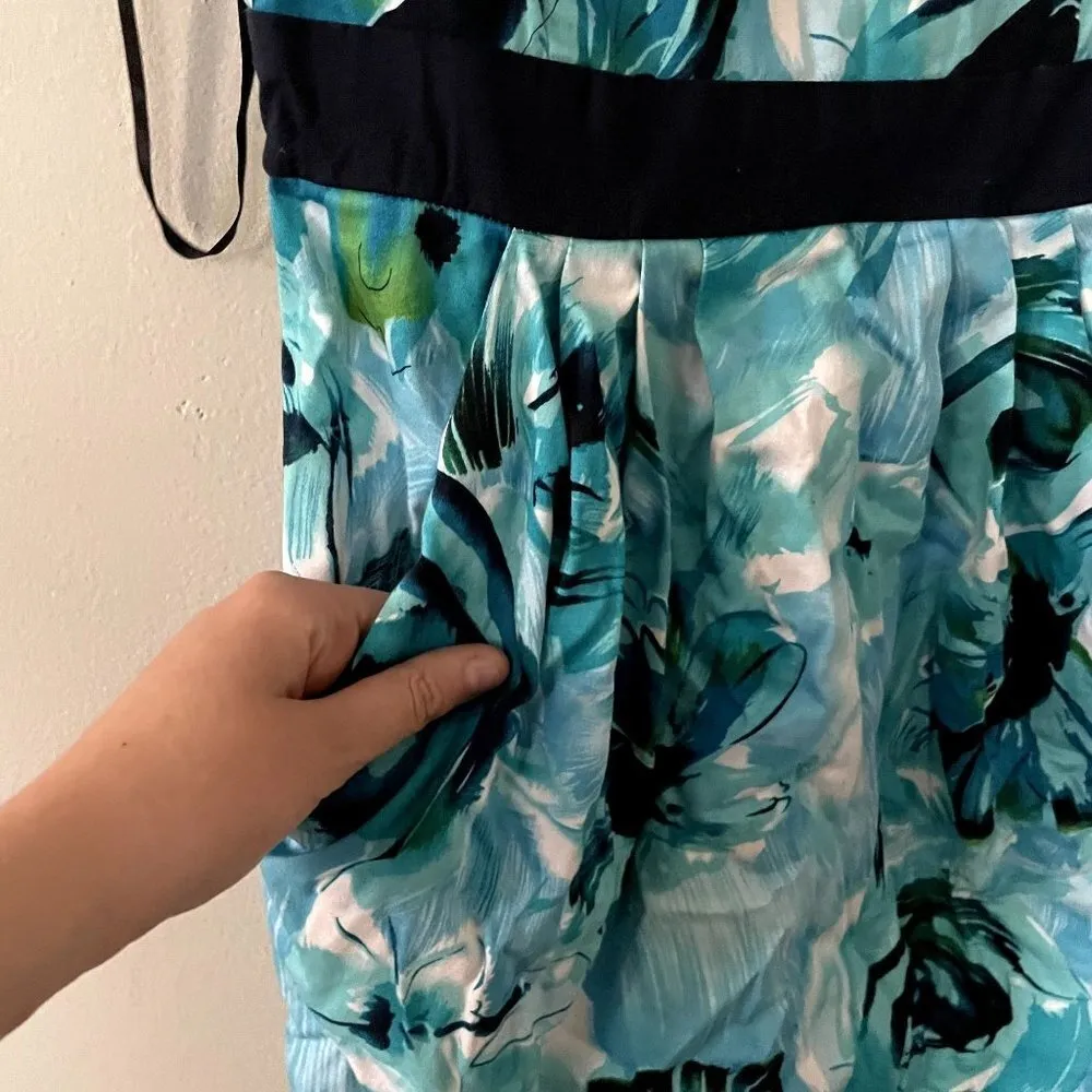 B. Smart blue turquoise white semi formal dress miniskirt pockets summer sun - Image 3