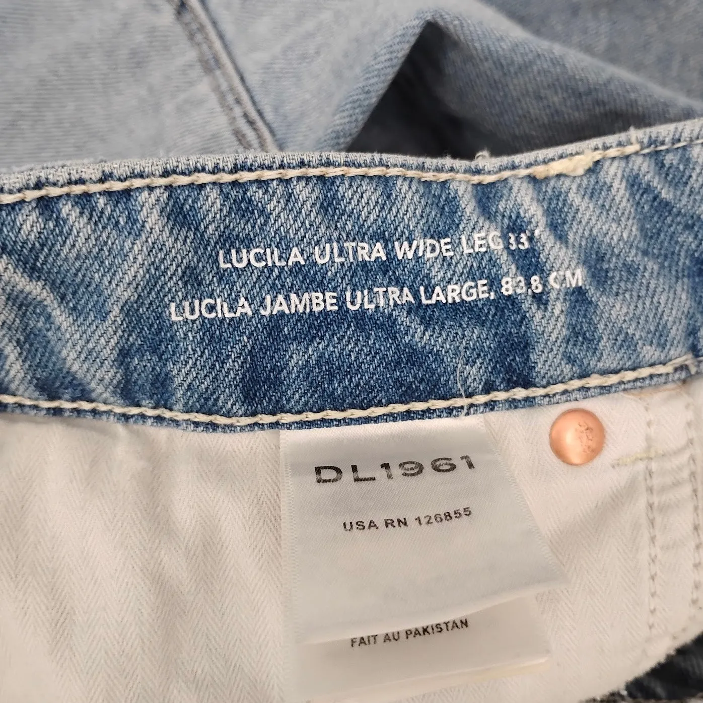 DL1961 Lucila Ultra Wide Leg Jeans Clear Sky Blue High Rise 33" Size 26 - Image 7