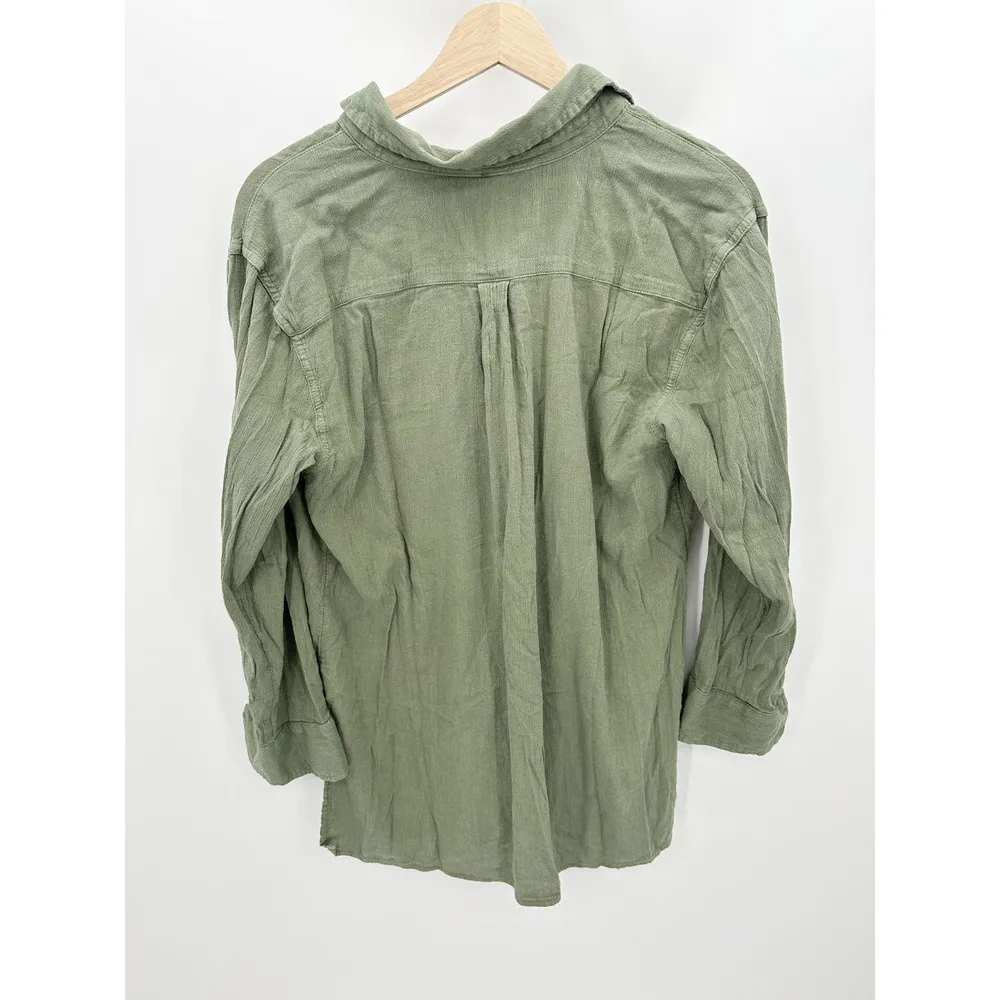 Aerie Shirt Women XS Green Collared Long Sleeve Button Front Cotton Blend - Image 2