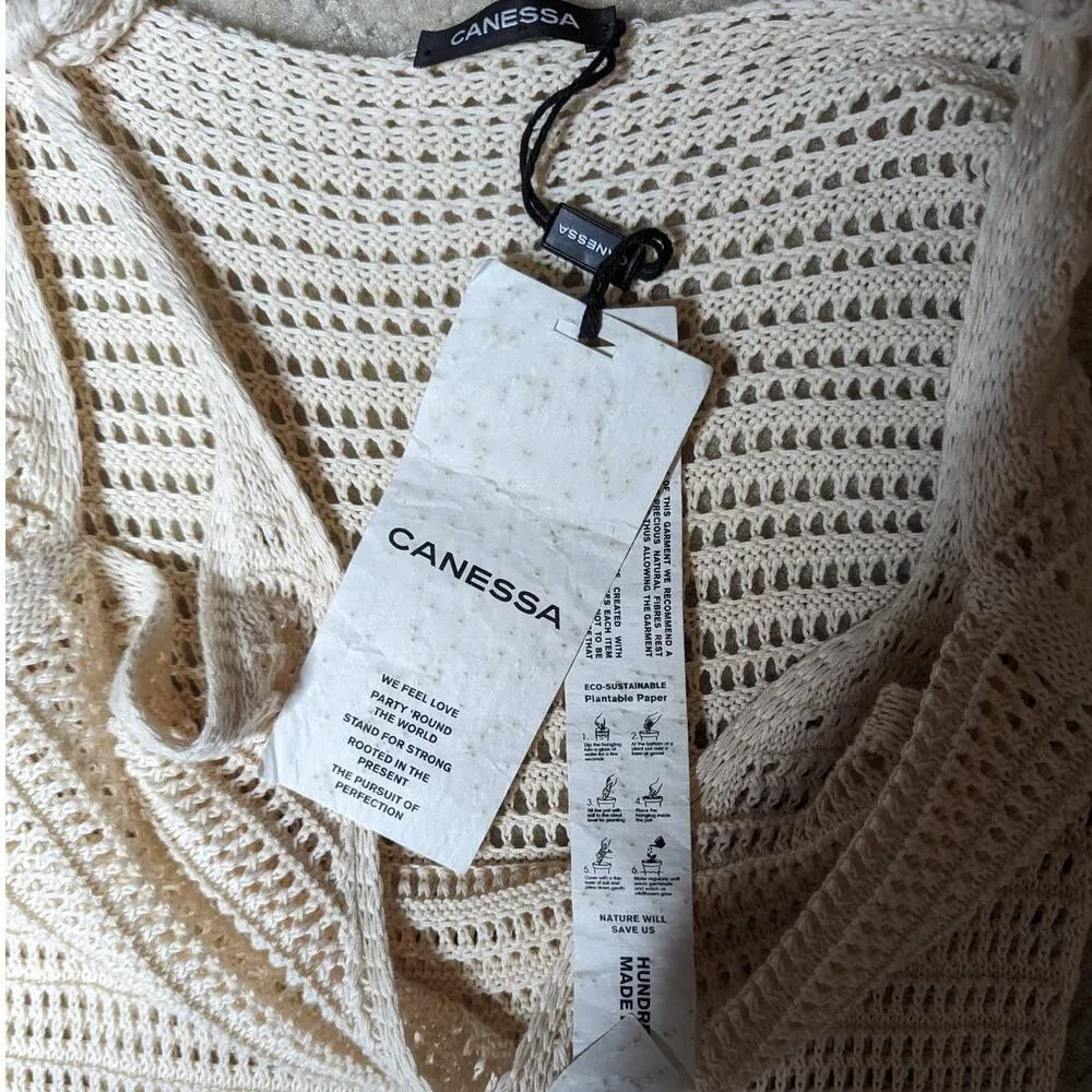 Canessa Luna Nuvola Ivory Crochet Open Knit Tied Cotton Maxi Dress 3 M NWT Size M - Image 4