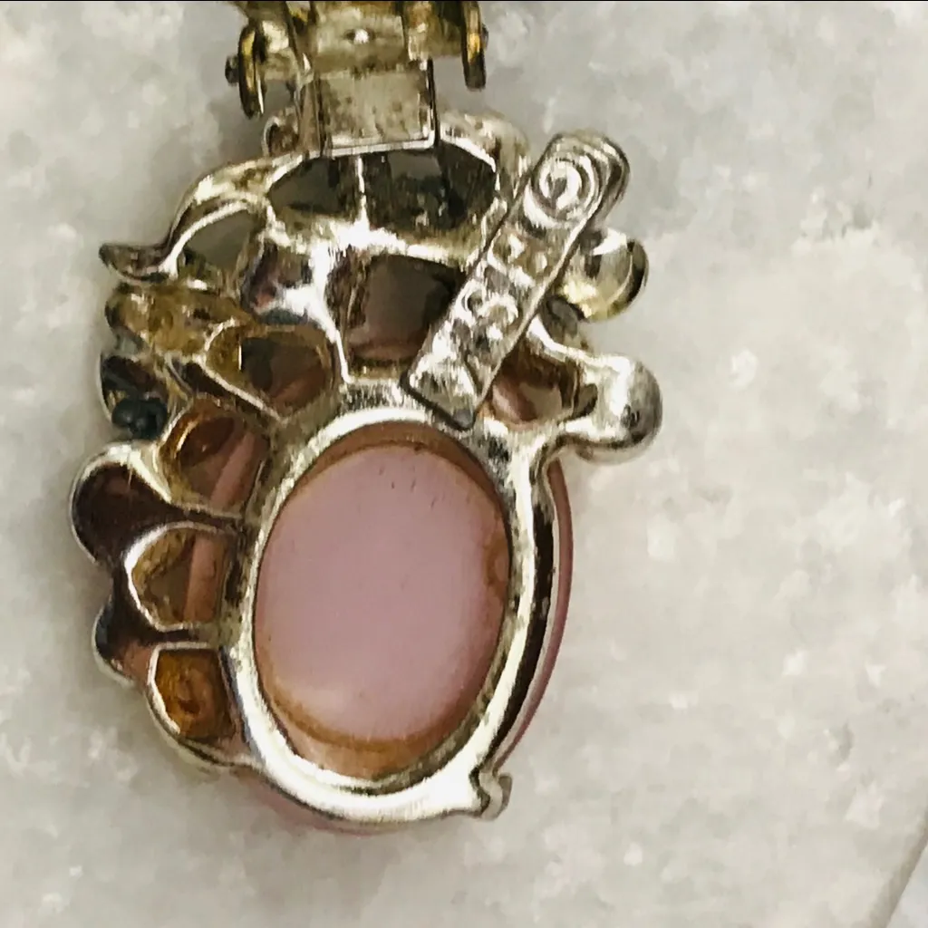 BSK Vintage Clip on Earrings Pink Stone with iridescent stones. - Image 2