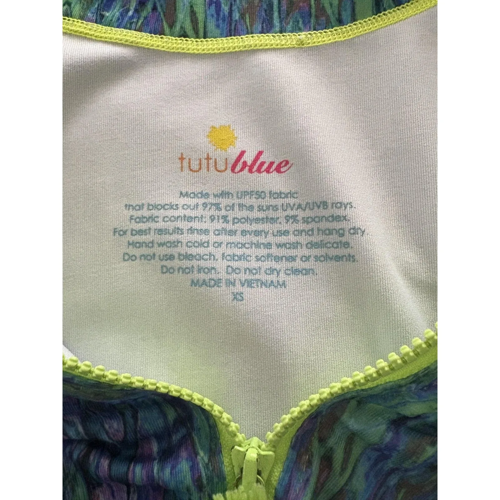 TutuBlue Full Zip Womens XS Blue Green Rash Guard UPF50 Thumbhole Pocket - Image 5