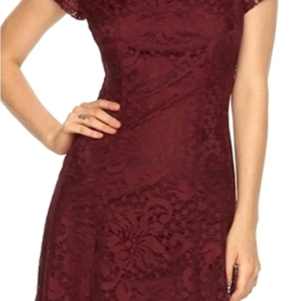 Vntg Burgundy Lace Layered Whimsigoth Fairy Grunge Dress 14 Y2K Office Siren - Image 4