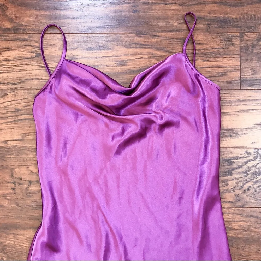 bebe • Satin Cowl Neck Slip Midi Dress Berry pink purple bias cut draped - Image 4