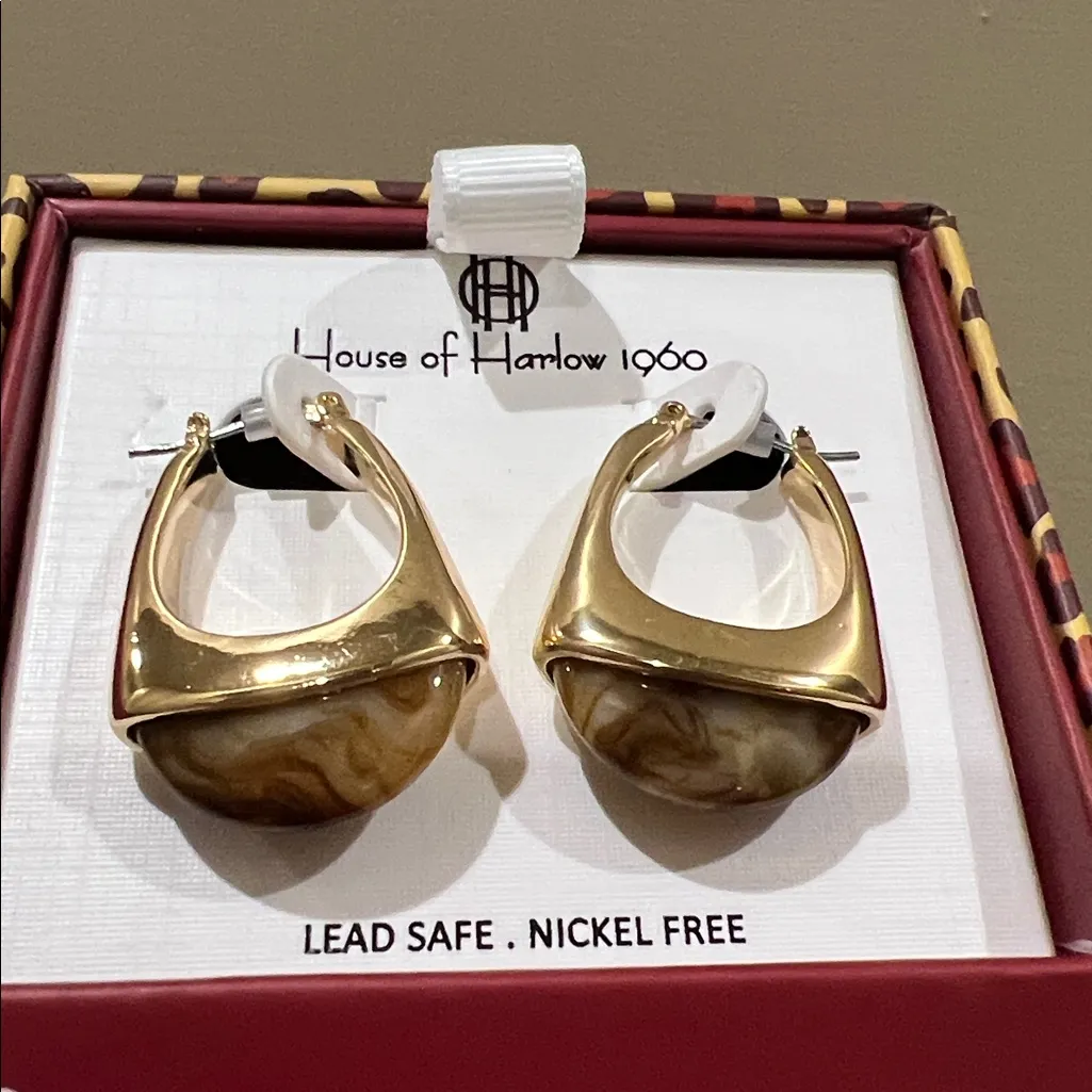 House of Harlow 1960 | Faux Agate Style Hoop Earrings Gold - Image 8