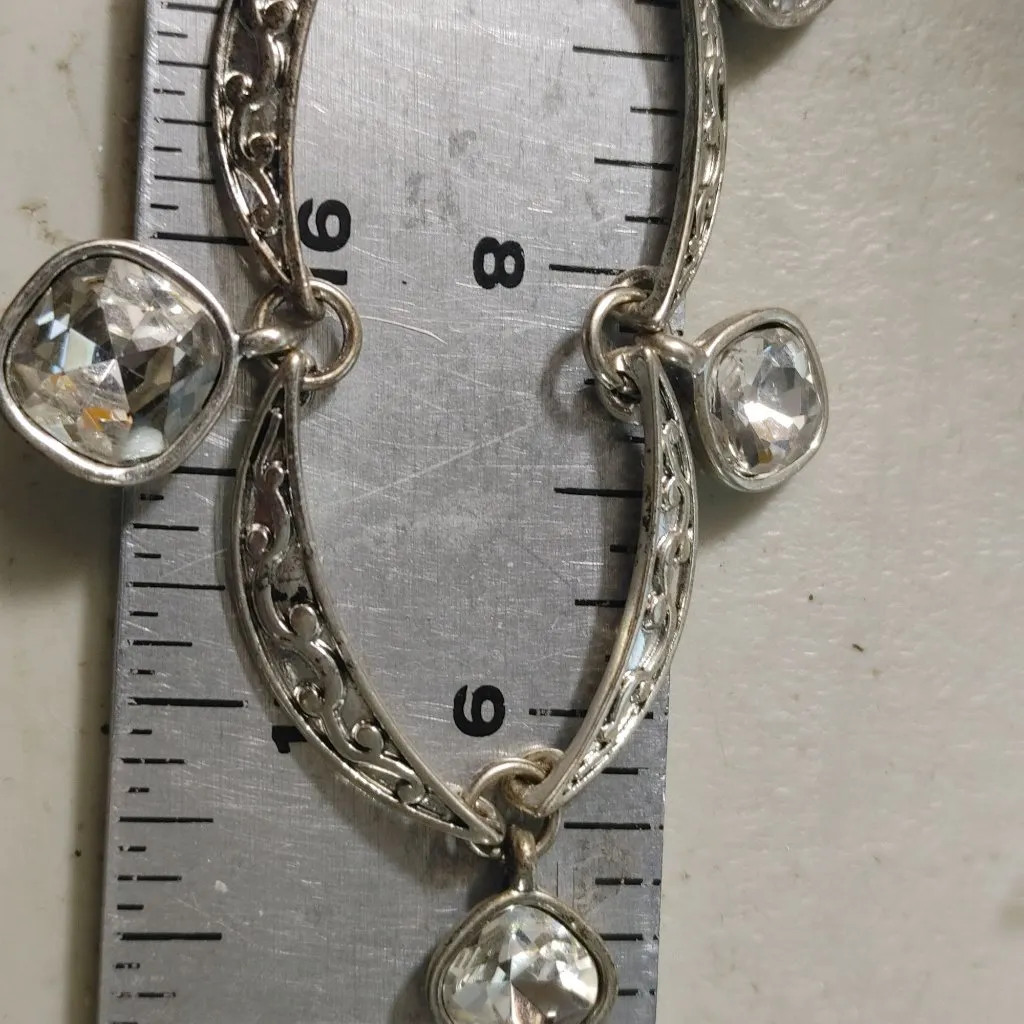 Crown Trifari Crystal Pave Necklace Vintage Silver Tone Filigree Clear Cushion - Image 6