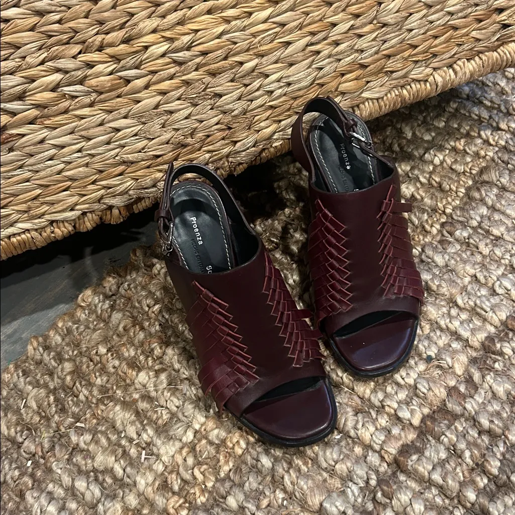 Proenza Schouler Burgundy Fringe Open-Toe Heeled Sandals - Image 3