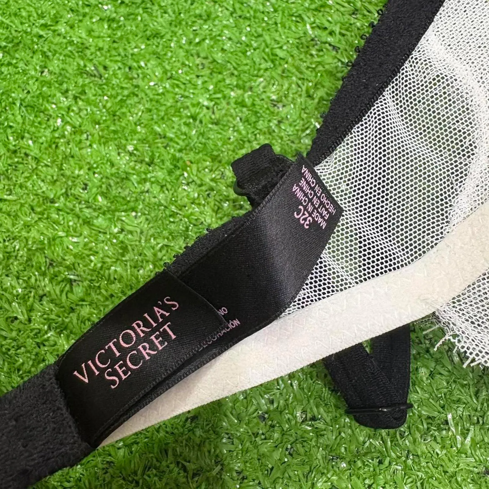 Victoria’s Secret Lace Lingerie Top Neon Bow Black/White Size 32C Corset Push Up - Image 5