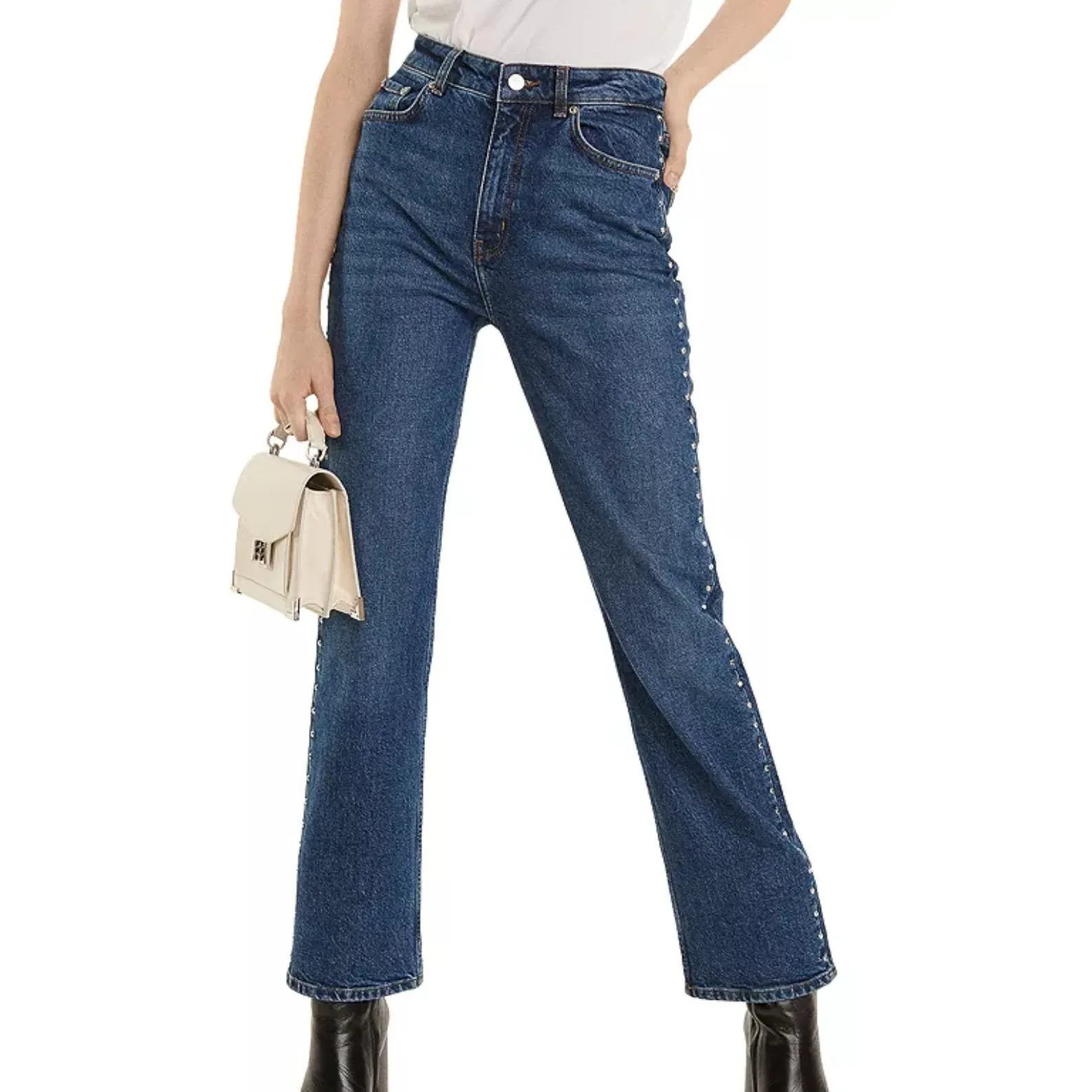 The Kooples Katy Blue Earth Dot Silver Studded Straight Leg Denim Jeans size 28 - Image 2