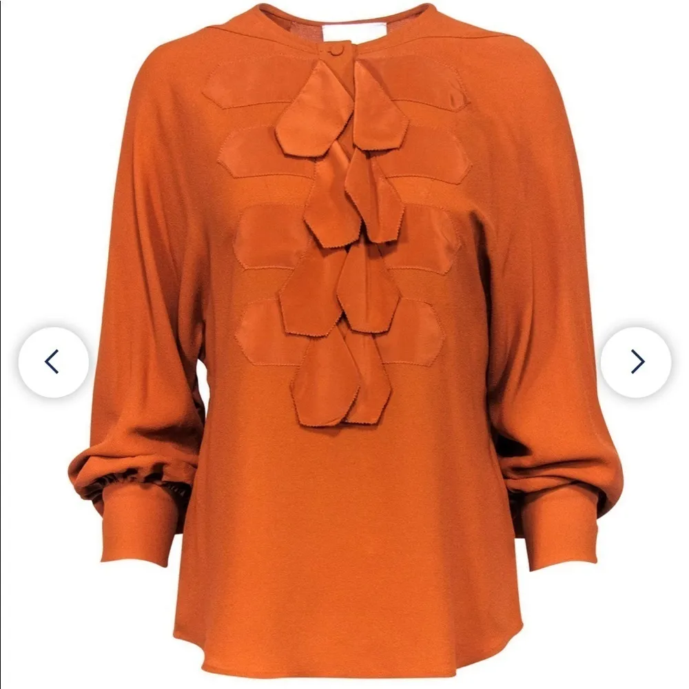 3.1 Phillip Lim Ruffle Front Ivory Blouse Long Sleeve Silk Size 0 - Image 3