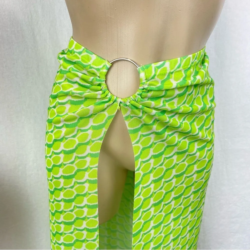 Kendall + Kylie Green Print Open Front Maxi Swim Bathing Suit Cover Up NEW L - Image 2
