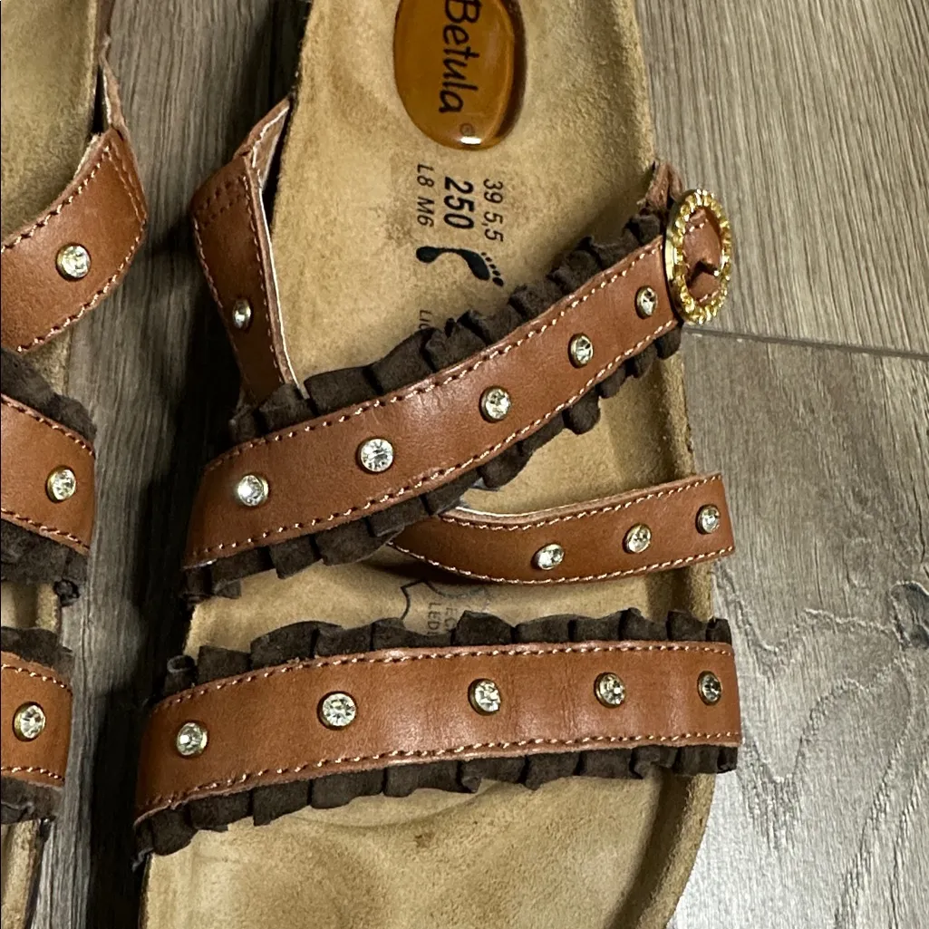 Birkenstock Betula Rhinestone Stud Brown Leather Strappy Sandals Euro 39‎ Size 8 - Image 2