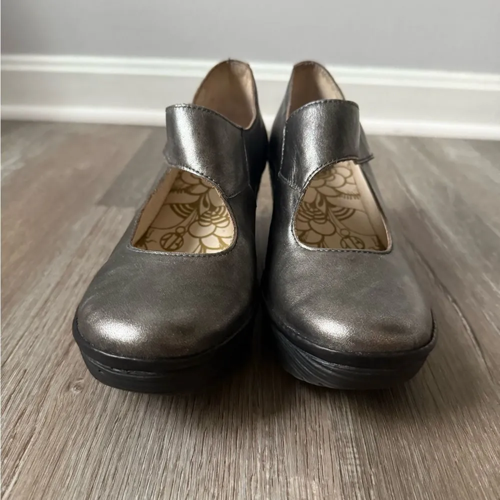 Fly London Metallic Silver Yasi Wedge Mary Jane Style Shoes Mule Size Eur 38 7.5 - Image 2