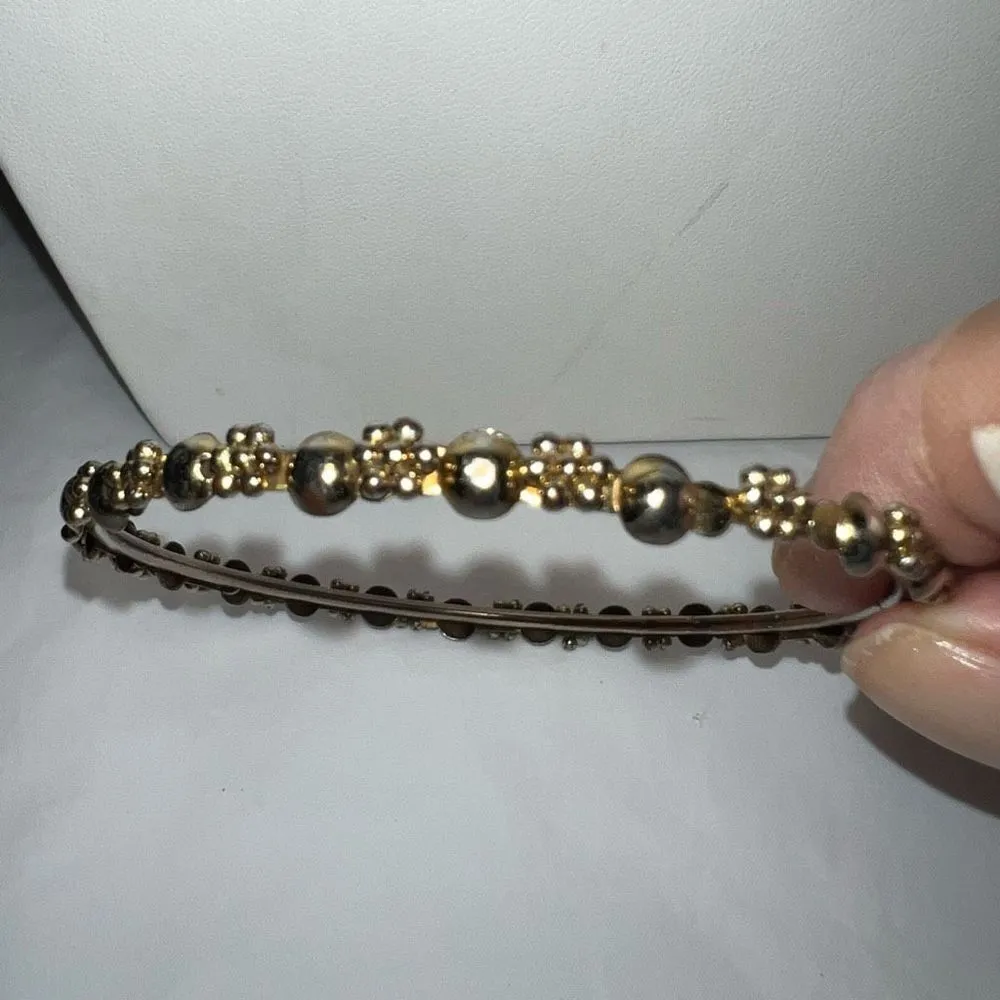 Vintage Silver and Gold Tone Bead Flower Bangle Bracelet - Image 6