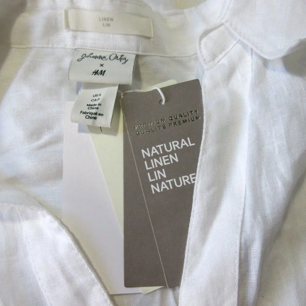 NWT Johanna Ortiz x H&M Oversized Linen Shirt Dress in White Puff Sleeve S - Image 3