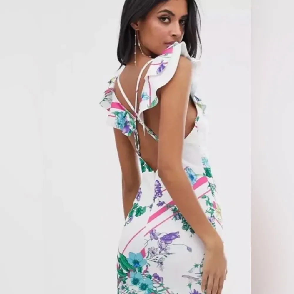 ASOS Floral Scuba Midi Dress Ruffle Mermaid Size 0 - Image 2