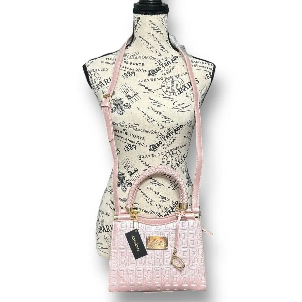 Bebe Alexandra Mini Satchel Gift Set Blush Shine Pink Logo‎ Faux Leather NWT - Image 7