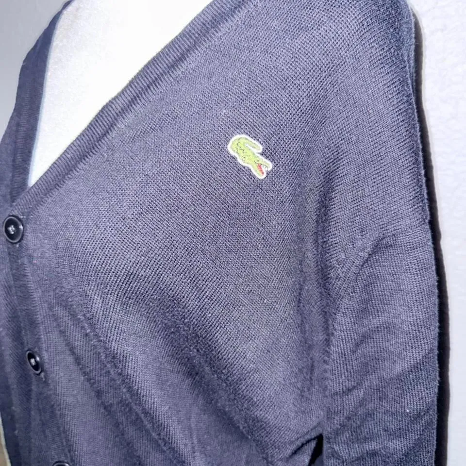 Lacoste Vintage Women's Relaxed Fit V-Neck Wool Cardigan 100% Size 4 - Image 3