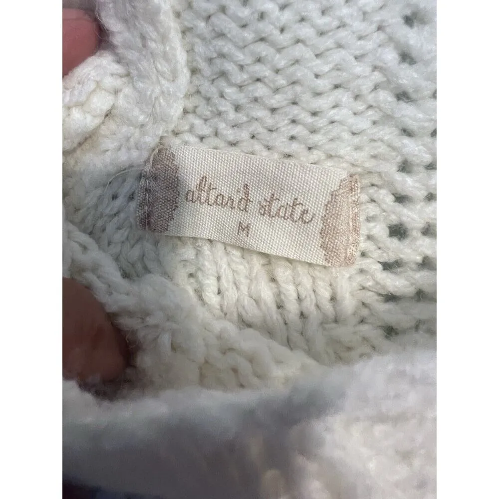 Altar’d State Sweater Crochet Ivory Balloon Sleeves Knit Crew Neck Farm Core - Image 6