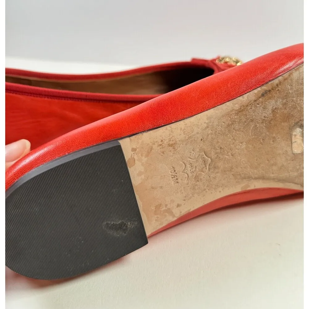 Tory Burch Charm Womens Shoes Orange Leather Ballet Flat Slip On Sandals 10.5 M - Image 8