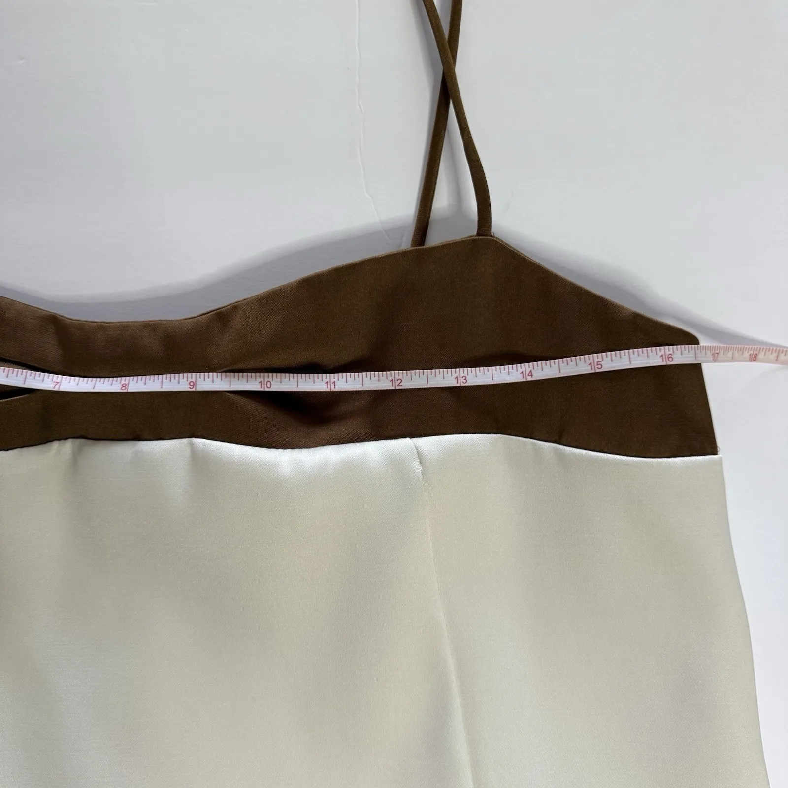 Free People Women's Mini Dress Sz S Brown White Colorblock Spaghetti Strap Boho - Image 7